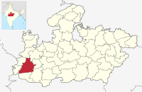 मानचित्र जिसमें धार ज़िला Dhar district हाइलाइटेड है