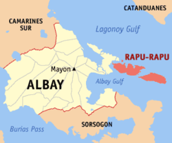 Mapa ng Albay na nagpapakita sa lokasyon ng Rapu-rapu.