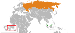 Map indicating locations of Malaysia and Russia