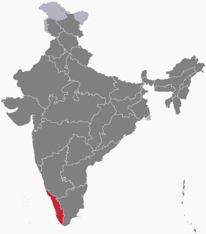 The map of India showing Kerala