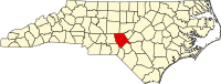 Map of Severna Karolina highlighting Moore County