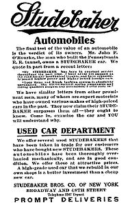 1909 advertisement for new and used cars