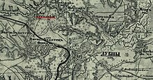 1878 map in Russian showing the location of places in the Poltava Governorate