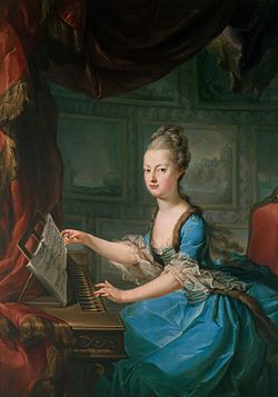 d Marie Antoinette am Clavichord, churz vor ihre Hochzyt, em Franz Xaver Wagenschön zuegschribe