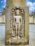 Relief of Jain tirthankara Parshvanatha on the Kahaum pillar, erected by a person named Madra during the reign of Skandagupta in 461.[33]