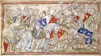 Die Schlacht von Stamford Bridge dargestellt in der Vita Eduards des Bekenners aus dem 13. Jahrhundert