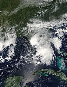Satellite footage of hurricane storm clouds over Florida