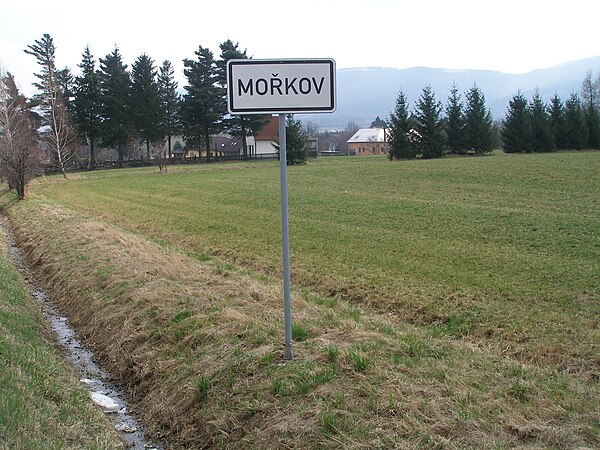 Ř on a road sign in the Czech Republic