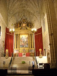 Retablo mayor de la iglesia del monasterio de Yuste, con la copia de La Gloria de Tiziano -El retablo del Juicio Final en la iglesia monacal de Yuste-.