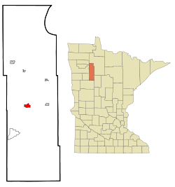 Location of Bagley within Clearwater County and state of Minnesota
