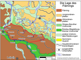 Mapa geológico, el reborde rojo marca la región de Fläming