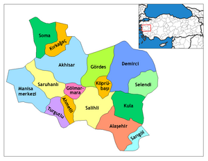 Mapa dos distritos da província de Manisa