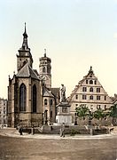 Iglesia Stiftskirche en Stuttgart alrededor del año 1900.