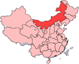 Kart over Indre Mongolia i Kina.