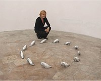 Orshi Drozdik in one of her exhibitions
