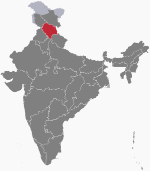 The map of India showing Himachal Pradesh