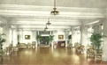 Postcard illustration of a wood-floor ballroom with Ionic columns