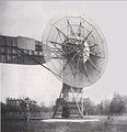 Image 17The first automatically operated wind turbine, built in Cleveland in 1887 by Charles F. Brush. It was 60 feet (18 m) tall, weighed 4 tons (3.6 metric tonnes) and powered a 12 kW generator. (from Wind turbine)