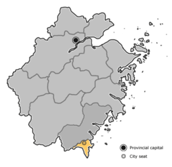 Location of Cangnan County in Zhejiang