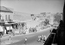 Jaffa Gate in Jerusalem during 1944 British demolition of recent construction obscuring the historic city walls