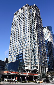 A tall glass skyscraper