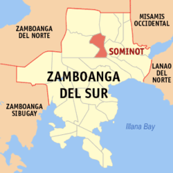 Mapa ning Zamboanga del Sur ampong Sominot ilage