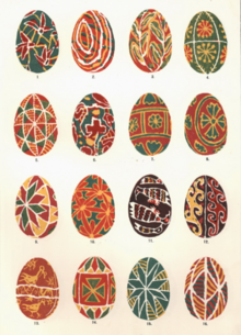 Illustrations of designs of 16 Ukrainian Easter eggs
