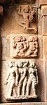 Apsara, gana and secular scenes of people are shown in numerous reliefs