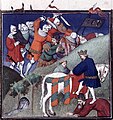 Miniature de la bataille de Manzikert, miniature issue du De casibus virorum illustrium. Bibliothèque nationale de France, Cote : Français 226, Fol. 265 #131