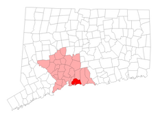 Branford's location within New Haven County and Connecticut