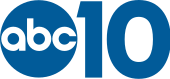 In blue, the ABC network logo next to the number 10 in a geometric sans serif
