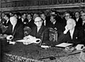 Image 4Konrad Adenauer, Walter Hallstein and Antonio Segni, signing the European customs union and Euratom in Rome in 1957 (from History of the European Union)