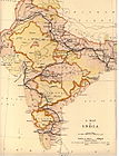 Extent of the railway network in India in 1871; construction had begun in 1856.