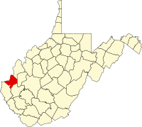 Map of Zapadna Virdžinija highlighting Cabell County