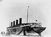 RMS Aquitania photographed on February 22 1919. She is still painted in her unique WW1 dazzle scheme.