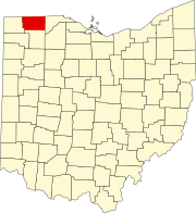 Kort over Ohio med Fulton County markeret
