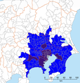 Kantō Área Metropolitana Mayor, según la Oficina d'Estadística de Xapón. Población 34.6 millones (2000). La envalorada en 2008 ye de cerca de 39 millones, pero hai cambeos pa les ciudaes.