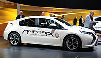 Opel Ampera exhibited with the 2012 European Car of the Year logo at the Geneva Motor Show