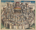 El Templo de Salomón, a imaxe impresa de Xerusalén máis antiga, fol. 15r. Museo de Israel, Xerusalén