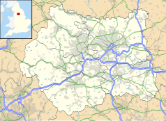 Mapa konturowa West Yorkshire, w centrum znajduje się punkt z opisem „Halifax”