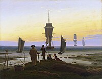 The Stages of Life (1835). Museum der Bildenden Künste, Leipzig. The Stages of Life is a meditation on the artist's mortality, depicting five ships at various distances. The foreground similarly shows five figures at different stages of life.[93]