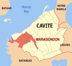 Mapa sa Cavite gipakita asa nahimutang ang Marágondon.