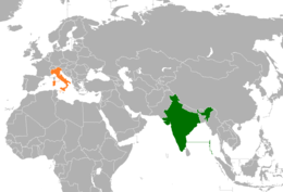 Mappa che indica l'ubicazione di India e Italia