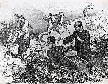 Chinese gold miners in California (illustration)