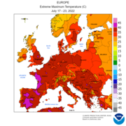 Intensification des vagues de chaleur. Des événements tels que la vague de chaleur européenne de juillet 2022 sont de plus en plus fréquents[237].