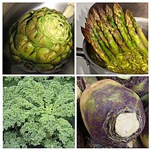Photographs of the four named vegetables