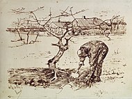 Vincent van Gogh - Người đàn ông đào trong vườn cây ăn quả (bản in), 1883