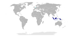   Országok, ahol az indonéz többségi nyelv   Országok, ahol az indonéz kisebbségi nyelv