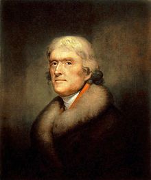 1805ರಲ್ಲಿ ರೆಂಬ್ರಾಂಡ್ ಪೀಲೆ ಅವರು ರಚಿಸಿದಂತಹ ಜೆಫರ್ಸನ್ ಅವರ ಉಣ್ಣೆಯ ಕೊರಳುಪಟ್ಟಿ ಧರಿಸಿರುವ ವರ್ಣಚಿತ್ರ