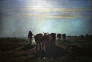 Oxes watching to tillage, morning sky, 1855; oil on canvas